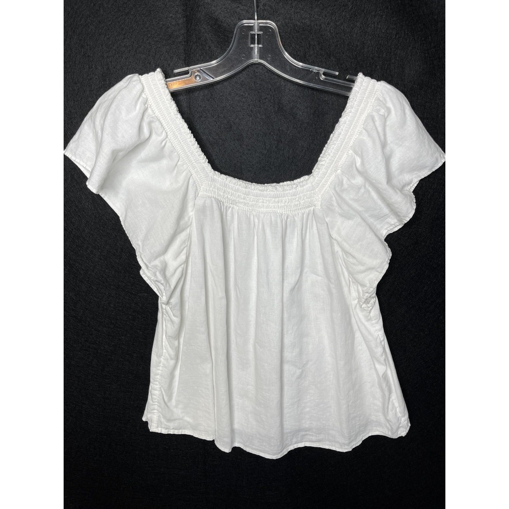 A New Day Women's White Flutter Sleeve Linen Blend Top XS Off Shoulder Boho